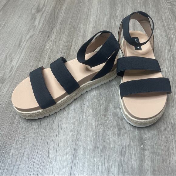 AQUA Women's Black/White Stretch Strappy Platform Espadrille Tali Sandals sz 10 - Picture 4 of 7